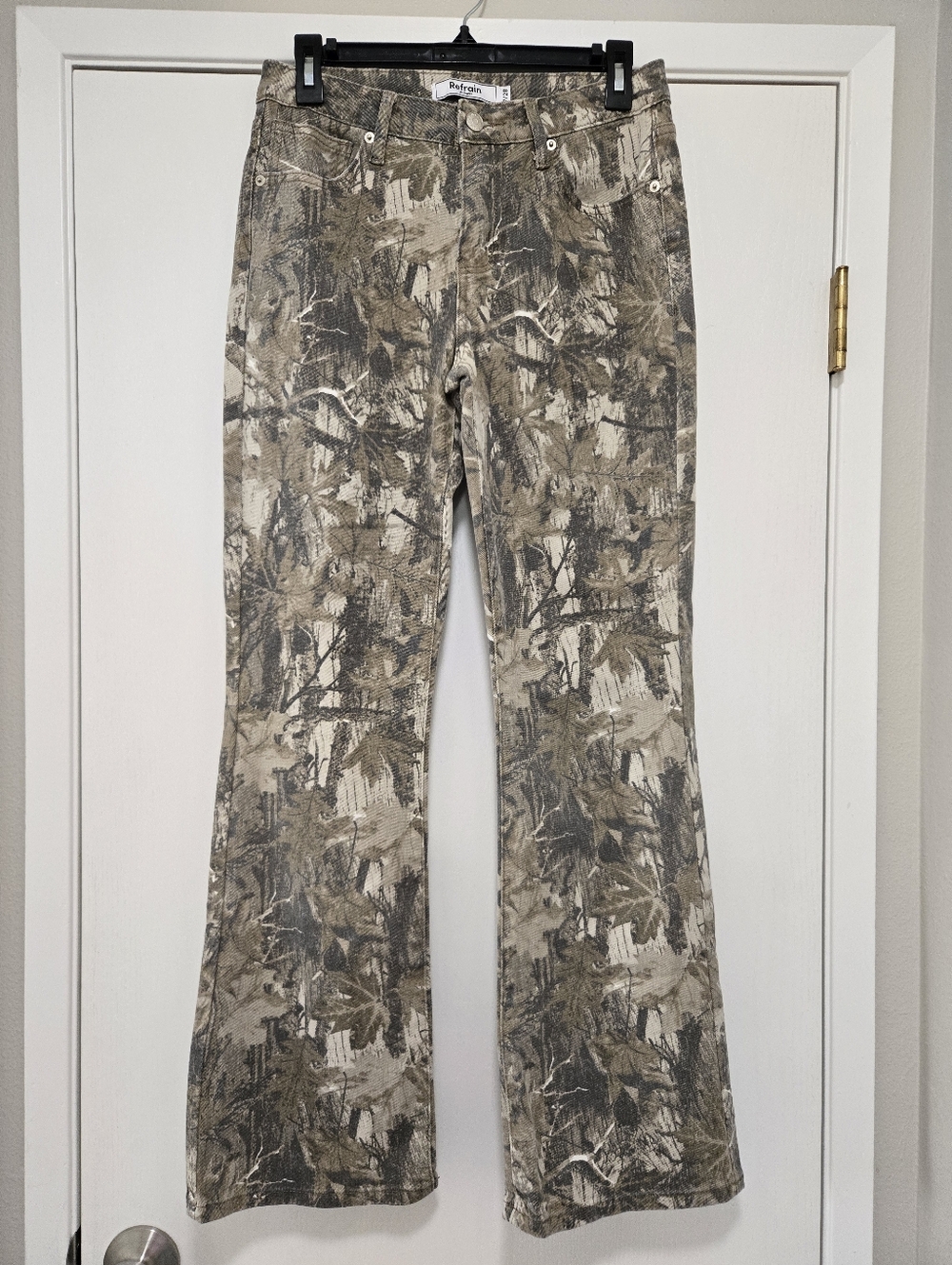Refrain Camo/Tree Print Boot Cut Jeans